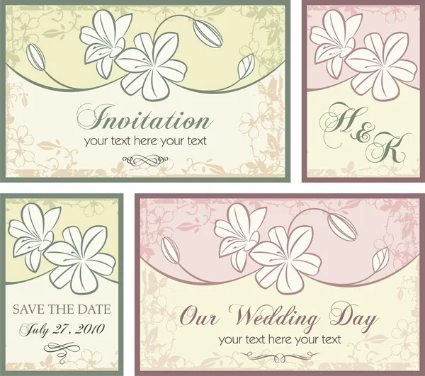 Conjunto vectorial de diseños de invitación de boda con adornos florales . — Archivo Imágenes Vectoriales