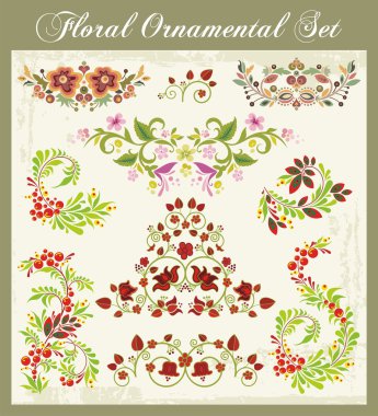 Vector Floral Ornaments in Russian Style clipart