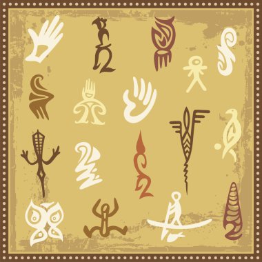 Vector set of Australian aboriginal petroglyph ornaments. clipart