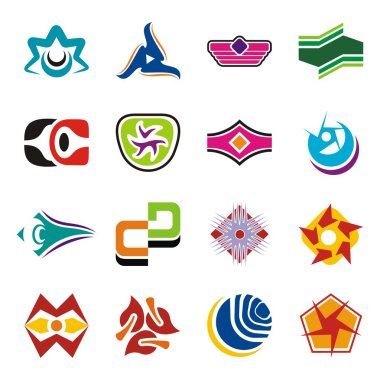 16 renkli tasarım öğeleri kümesi.