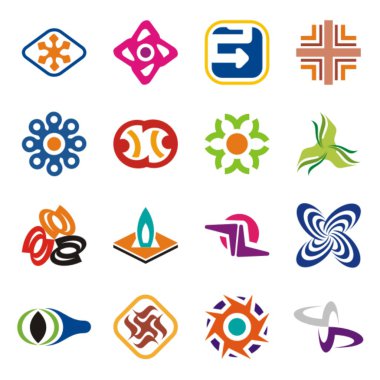 16 renkli tasarım öğeleri kümesi.