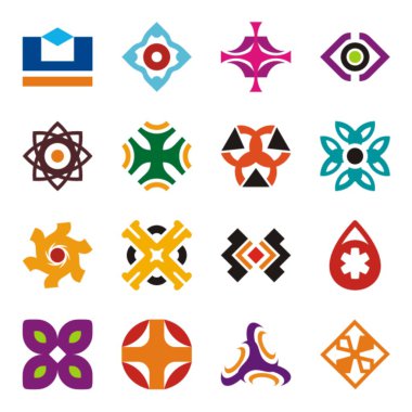 16 renkli tasarım öğeleri kümesi.