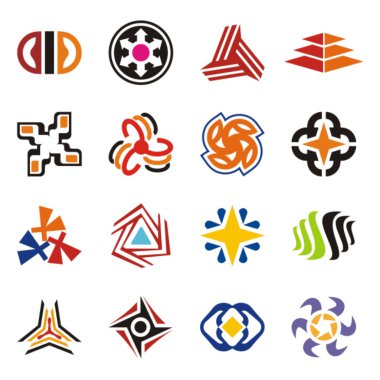 16 renkli tasarım öğeleri kümesi.