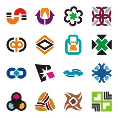 16 renkli tasarım öğeleri kümesi.