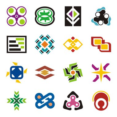 16 renkli tasarım öğeleri kümesi.