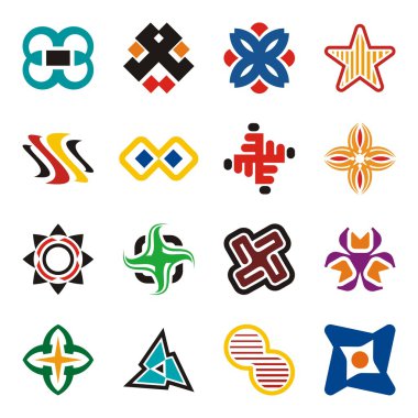 16 renkli tasarım öğeleri kümesi.