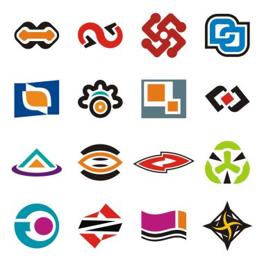 16 renkli tasarım öğeleri kümesi.