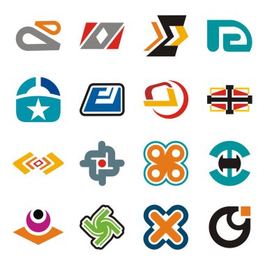 16 renkli tasarım öğeleri kümesi.