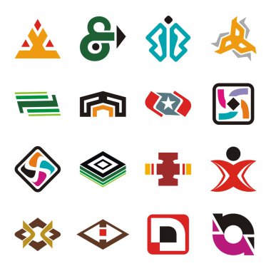 16 renkli tasarım öğeleri kümesi.