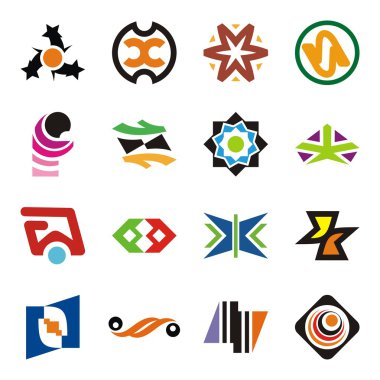 16 renkli tasarım öğeleri kümesi.