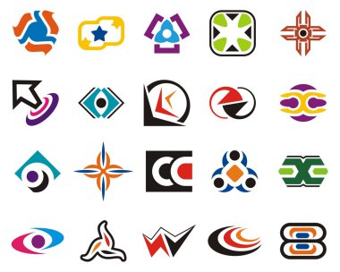 16 renkli tasarım öğeleri kümesi.