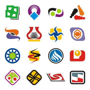 16 renkli tasarım öğeleri kümesi.