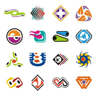 16 renkli tasarım öğeleri kümesi.