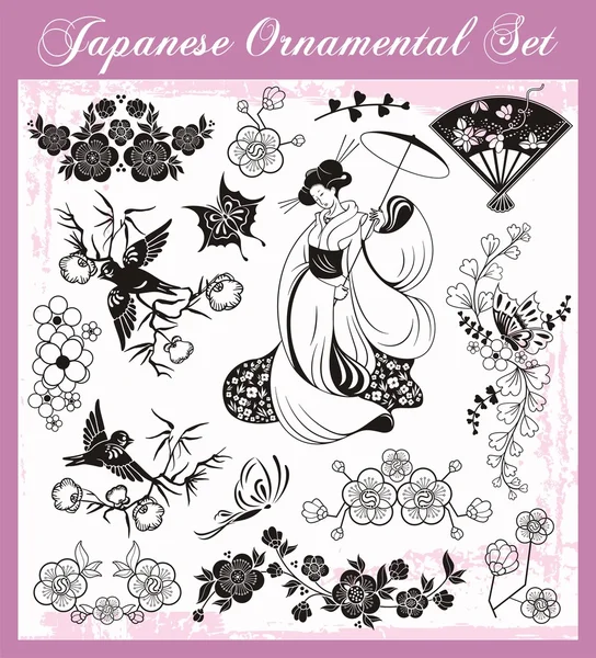 Conjunto de adornos tradicionales japoneses — Vector de stock