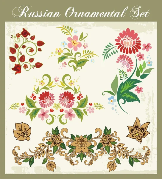 Vector Floral Ornaments in Russian Style — Stock Vector