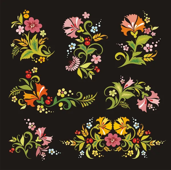 Vektor florale Ornamente im russischen Stil — Stockvektor
