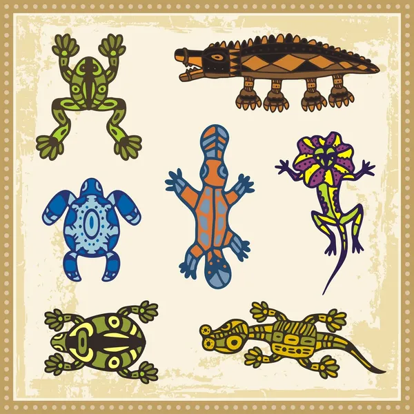 Avustralya Aborjin tarzı hayvanlar vektör kümesi.