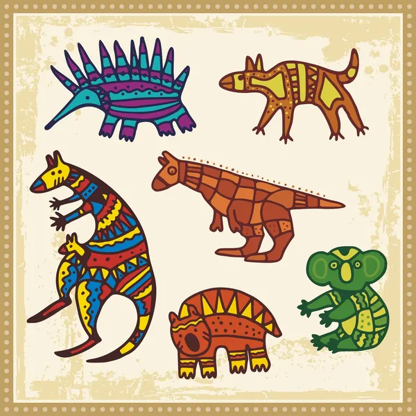 Avustralya Aborjin tarzı hayvanlar vektör kümesi.