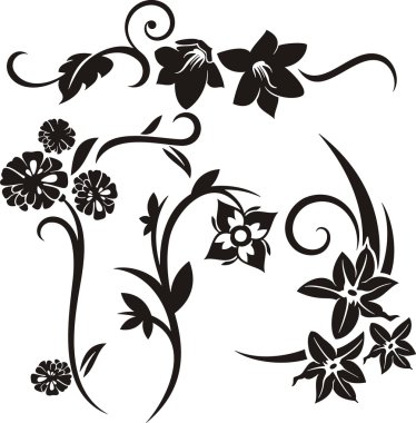 4 çiçek tasarım öğeleri kümesi.