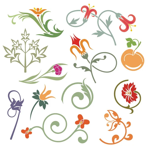 Elementi di design ornamentale floreale, serie vettoriale . — Vettoriale Stock