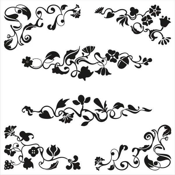 Diseños decorativos friso con detalles florales, serie vectorial . — Archivo Imágenes Vectoriales