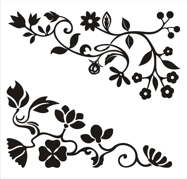 Diseños de esquina ornamentales con detalles florales, serie vectorial . — Archivo Imágenes Vectoriales