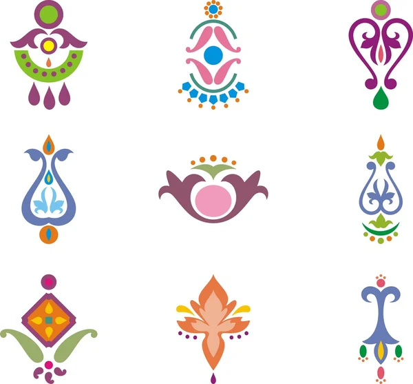 Un conjunto de coloridos diseños ornamentales indios . — Archivo Imágenes Vectoriales