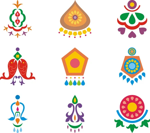 Набор красочных индийских орнаментальных рисунков . — стоковый вектор