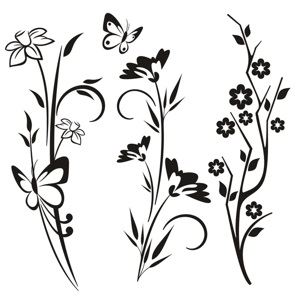 Un ensemble de 3 motifs floraux japonais — Image vectorielle
