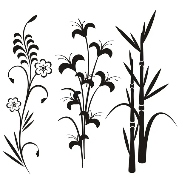 Um conjunto de 3 desenhos florais japoneses — Vetor de Stock