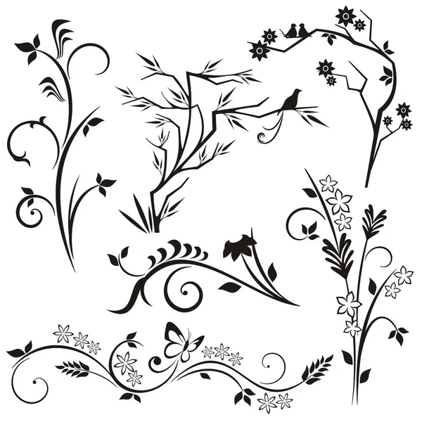 6 Japon çiçek desenleri kümesi.