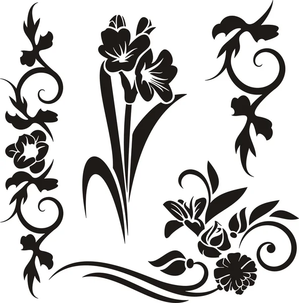 A set of 4 floral design elements. — Stock Vector