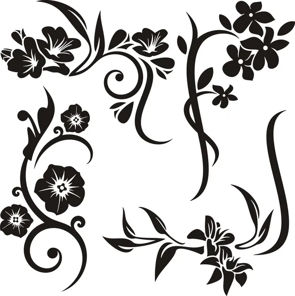 A set of 4 floral design elements. — Stock Vector