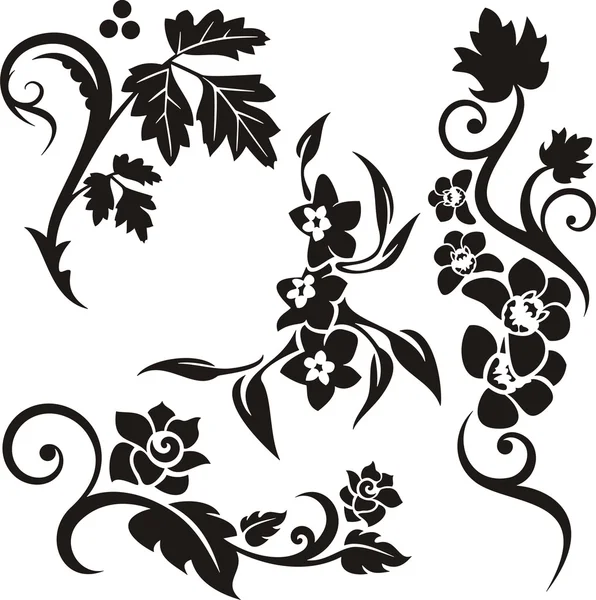 A set of 4 floral design elements. — Stock Vector