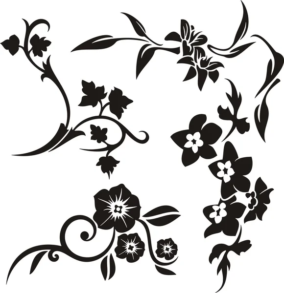 Eine Reihe von 4 floralen Designelementen. — Stockvektor
