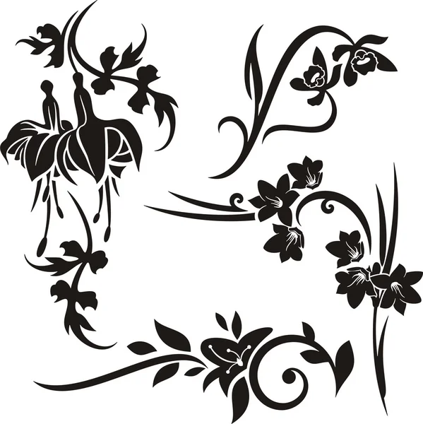 A set of 4 floral design elements. — Stock Vector