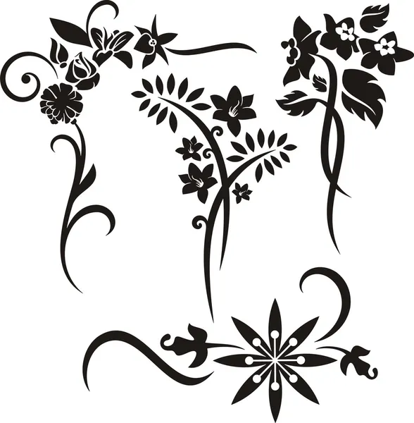 4 花のデザイン要素のセット. — ストックベクタ