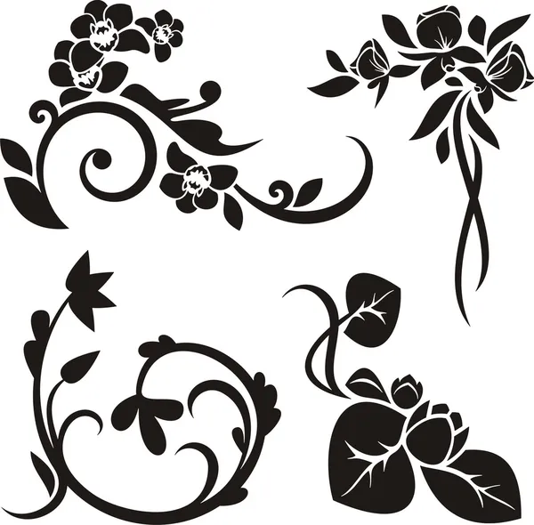 Eine Reihe von 4 floralen Designelementen. — Stockvektor