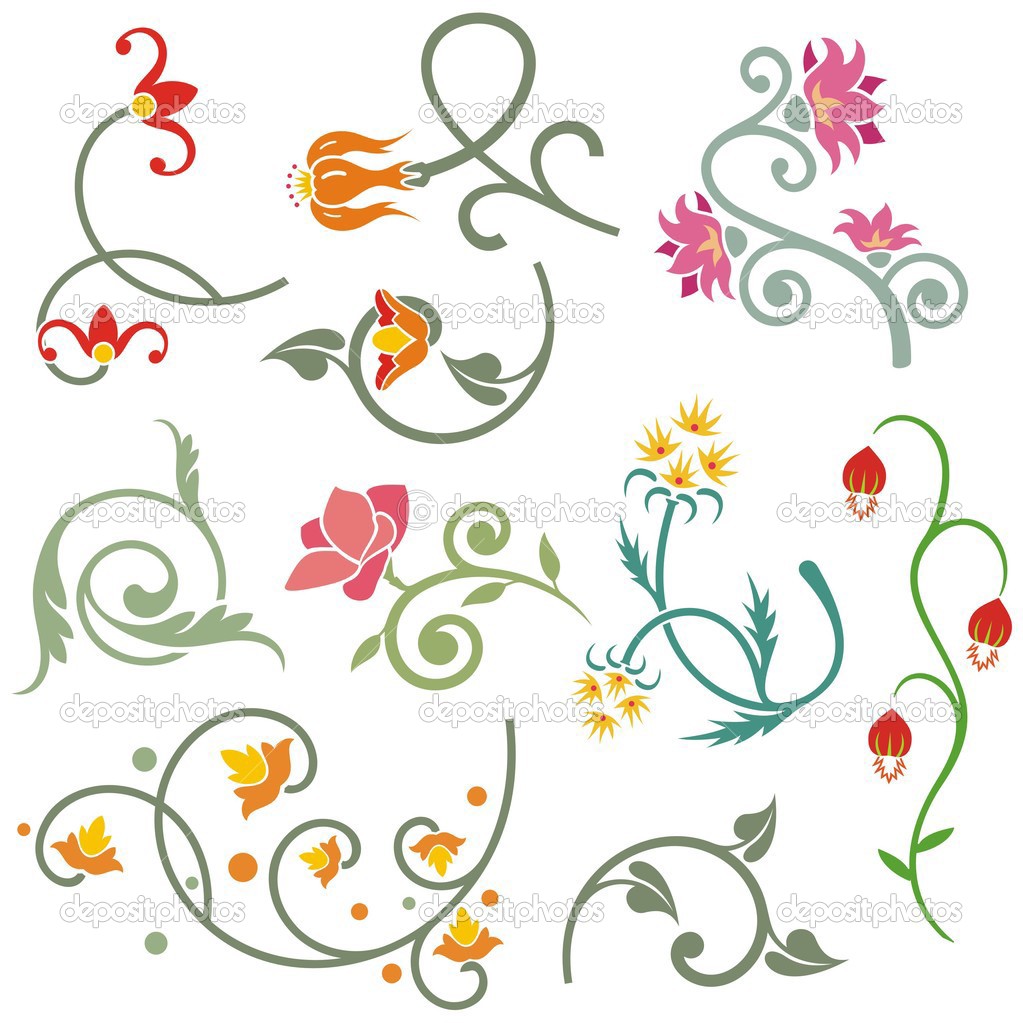 Floral ornamental design elements, vector series.