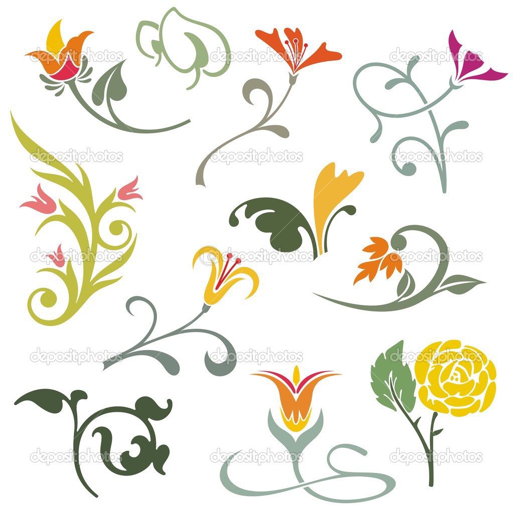 Floral ornamental design elements, vector series.