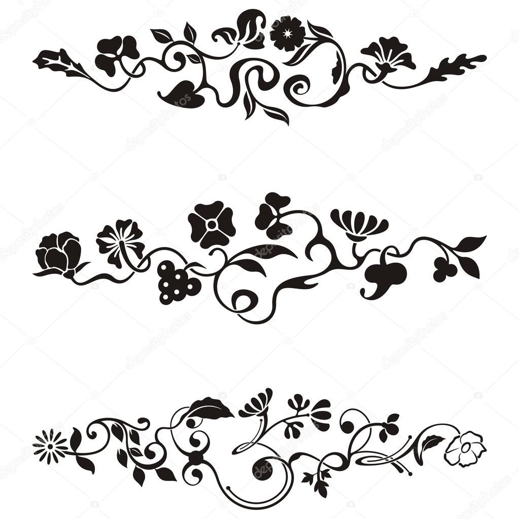 Ornamental frieze designs with floral details, vector series.
