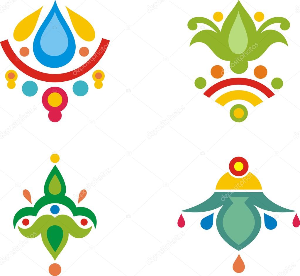 A set of colorful Indian ornamental designs.