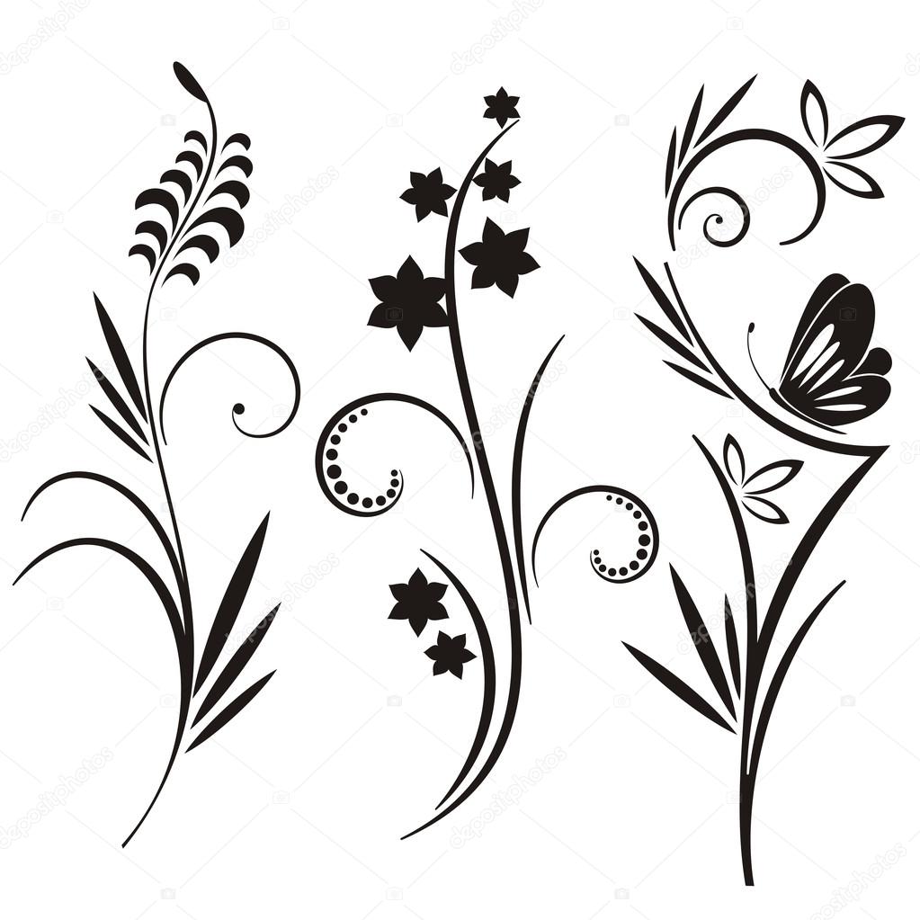 A set of 3 floral design elements.