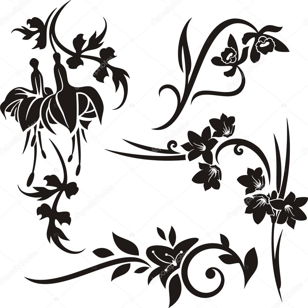A set of 4 floral design elements.