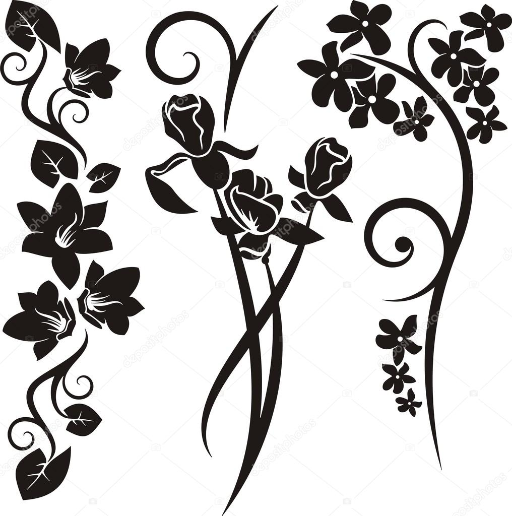 A set of 3 floral design elements.