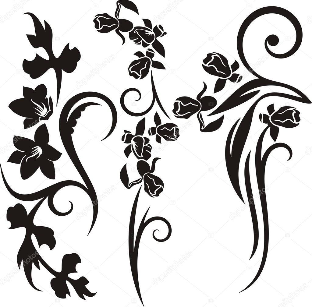 A set of 3 floral design elements.