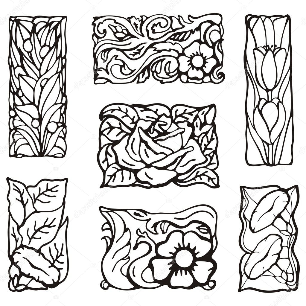 Floral rectangle design elements, vector series.