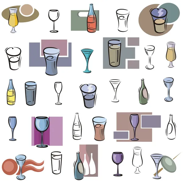 Набір скляних і пляшкових векторних іконок в кольорі, чорно-білий рендеринг . — стоковий вектор