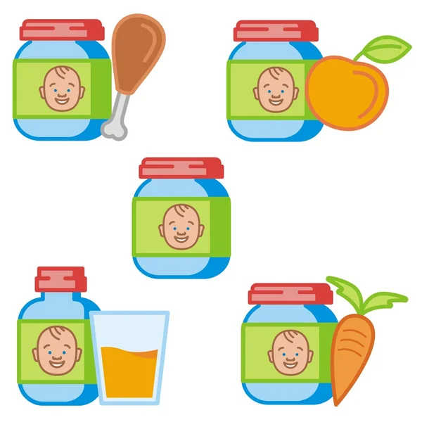 Série de ícones de bebê. Alimentação do bebê . —  Vetores de Stock