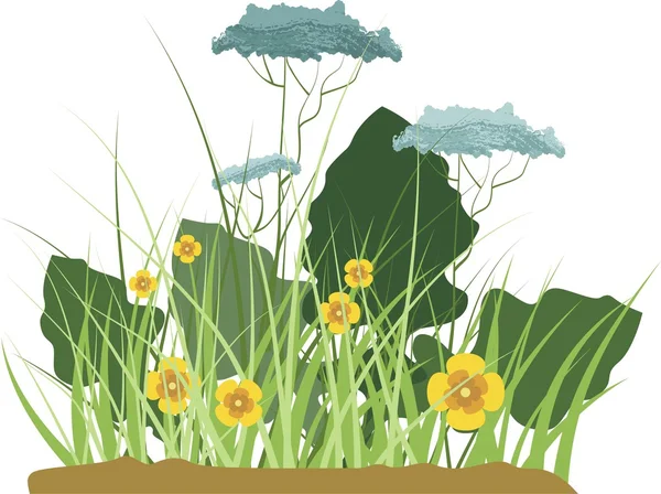 Un conjunto de elementos de diseño floral y de hierba, serie de ilustración vectorial . — Vector de stock